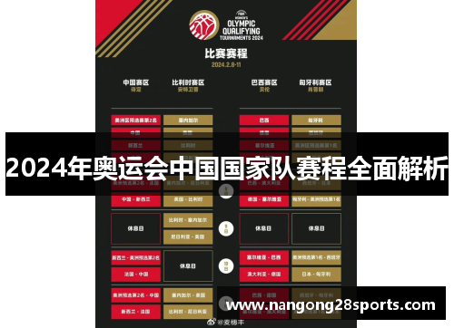 2024年奥运会中国国家队赛程全面解析
